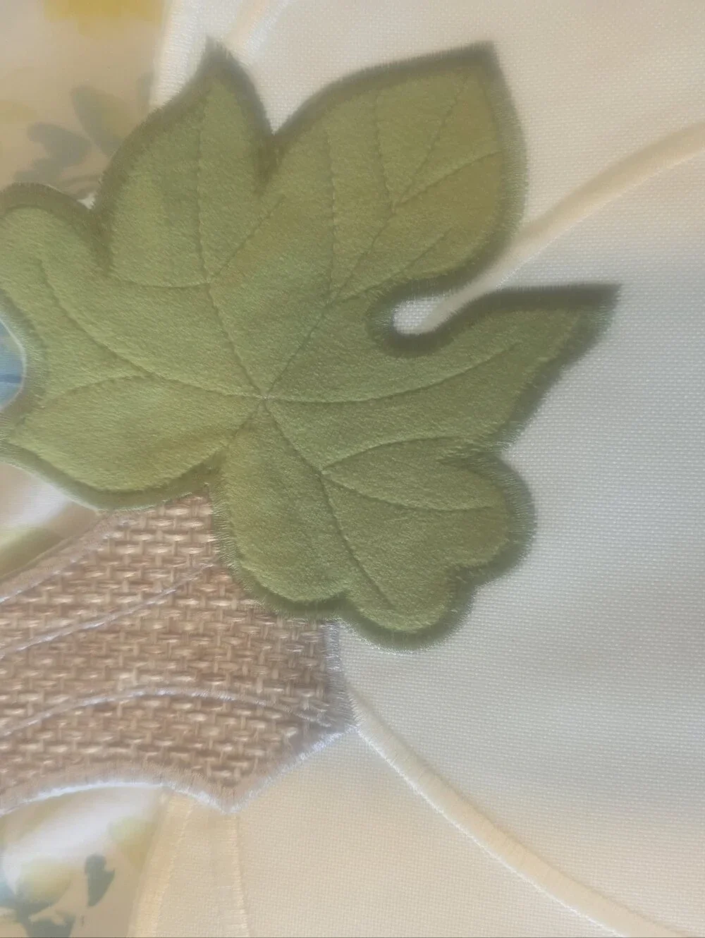 White Pumpkin-Shaped Placemat with Green Leaf Accent Set Of 6
